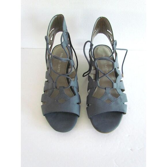 New Franco Sarto Sandals Leather Size 7 Upstart Strappy Gladiator Wedge Blue - Picture 9 of 15